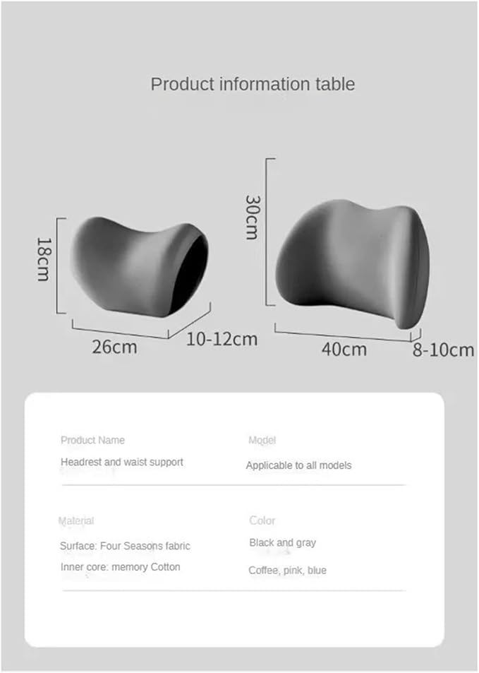 Car Neck Pillow and Lumbar Support Cushion - Memory Foam Backrest for Driver Seat Comfort(E)