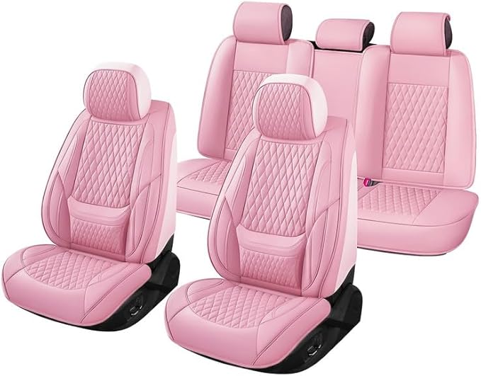 Car Seat Covers Full Set Custom Fit for Mercury Mariner 2005-2011 - Premium Faux Leather with Lumbar Support | Breathable, Waterproof, Anti-Slip, Durable (Pink,Full Set)