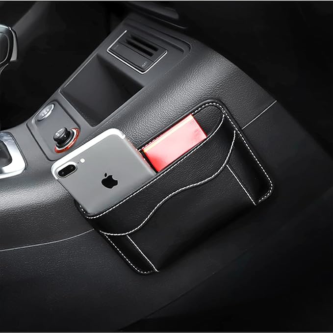 Osilly Car Seat Side Pocket Organizer, PU Leather Pen Phone Sunglasses Holder Tray Pouch Seat Gap Filler, Mini Storage Bag Car Interior Accessories for Auto Seat Door Window Console (Black)