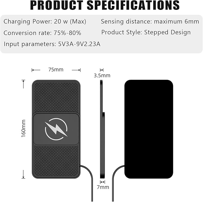 Wireless Car Phone Charger for Tesla Cybertruck Semi, Type C/USB 20W Fast Charging Pad, Non-Slip Charging Station for Travel Home Office Desk, Lightweight, USB