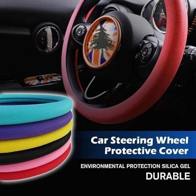 Car Steering Wheel Protective Cover, Silicone Steering Wheel Cover Grip, Cool Non-Slip Thin Steering Wheel Protector, Stretchy, Silent, Fits 13/14/15/16 inch Wheels (Purple)