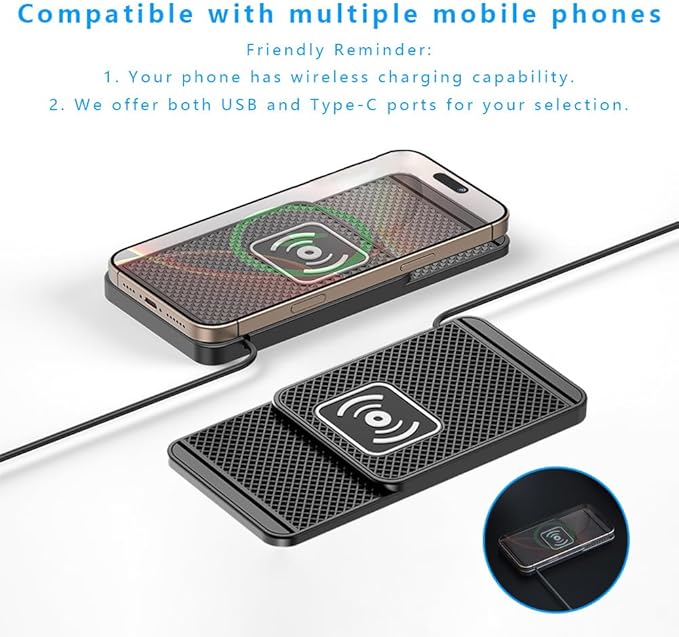 Wireless Charging Pad for Car for Genesis G70 G80 G90 2017-2026, Non-Slip Type C/USB 20W Fast Phone Charging Pad DIY Trim-to-Fit No Interior Damage,A&USB