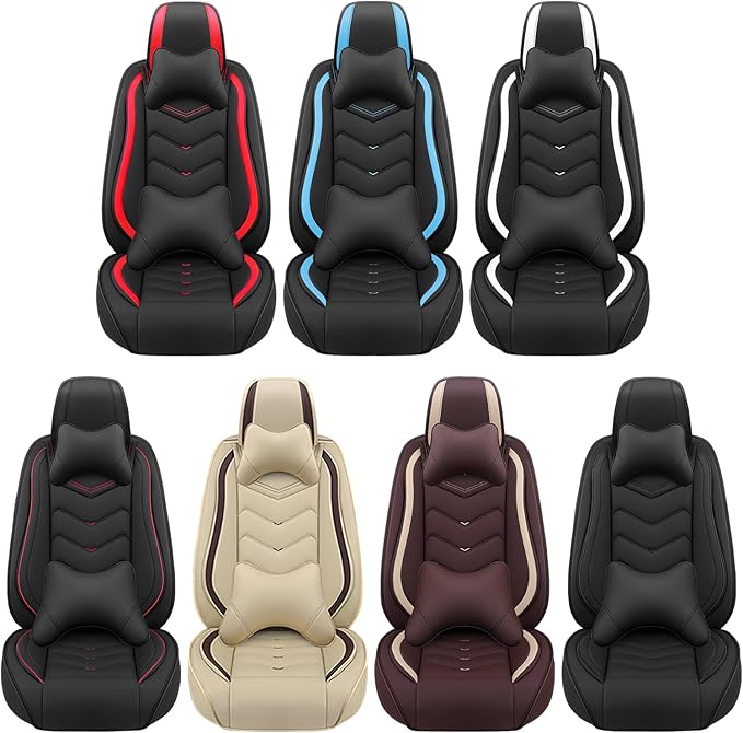 Car Seat Covers Fit for Toyota rav4 2000-2026, Stylish Sport Seat Covers, Waterproof Wear-Resistant Premium Nappa Leather Car Seat Cover.(Full Set with Pillow/Black White)