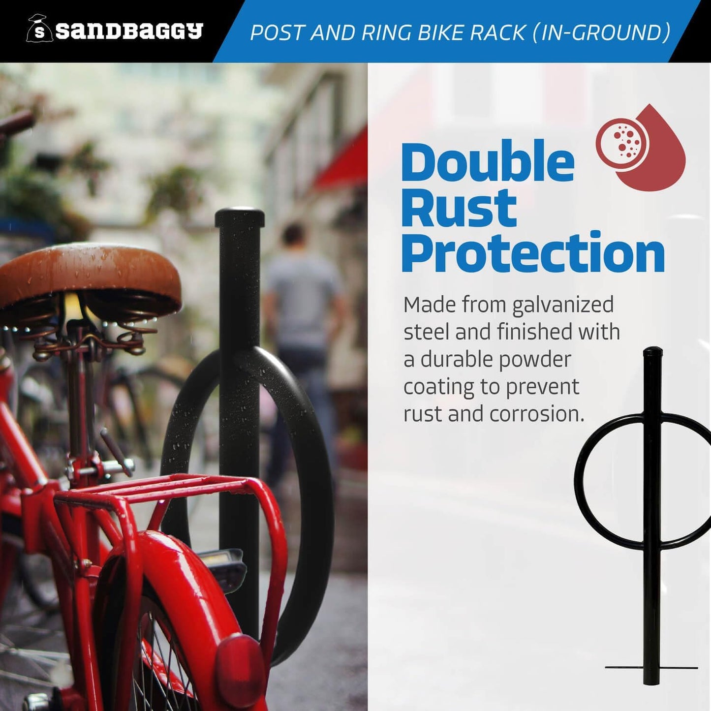 Sandbaggy Post and Ring Rack - In Ground - Commercial Outdoor Bike Parking & Storage Racks (Black, 2)
