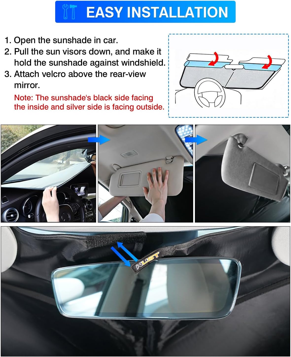 KUST Windshield Sun Shade for 2019-2024 2025 Audi A7 Accessories Window Shade Sun Visor Cover Foldable Blocks UV Rays Keep Your Car Cooler
