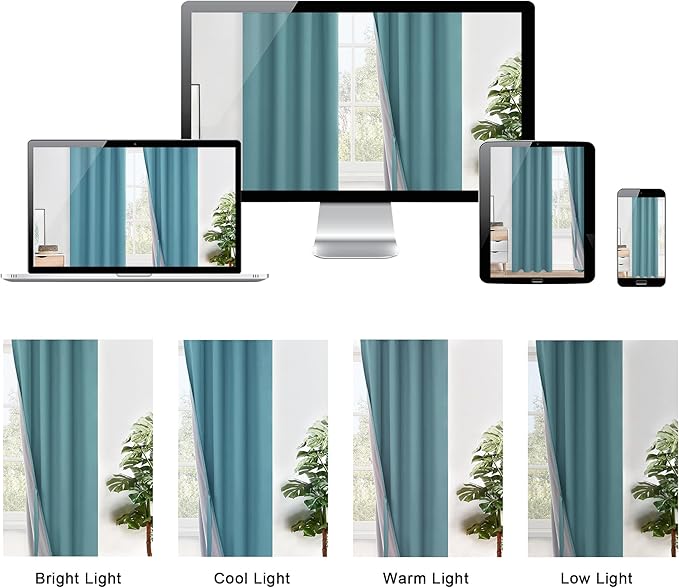 XWZO 100% Blackout Curtains - Thermal Insulated Black Liner Curtains, Noise Reducing and Heat Blocking Drapes for Hall and Studio Windows with Tiebacks, Stone Blue, W70 x L63, Set of 2