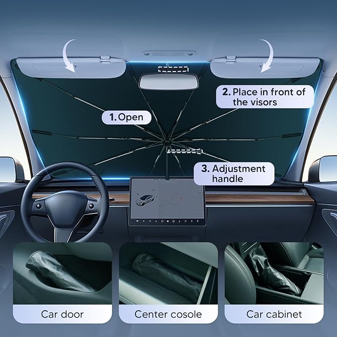Autorder Windshield Sun Shade Umbrella for 2016-2022 Mercedes-Benz GLC Accessories,Upgraded Ice Crystal Material,Easy Setup Umbrella Sunshade for Car Windshield,100% Sun Blocking