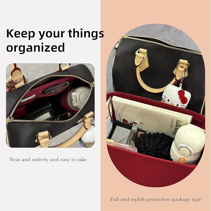 DGAZ Silk Purse Organizer Insert Fits LV Speedy 16/20/25/30/35/45 bags,Silky Smooth Bag Organizer,Luxury Handbag & Tote Shaper(Wine Red,SP30)