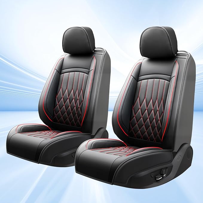 Fit for Santa Cruz Seat Covers Compatible with Hyundai Santa Cruz 2022-2026 - Waterproof Breathable Leather Automotive Seat Cushions Protector,Only 2 Front seat Covers(Redline)