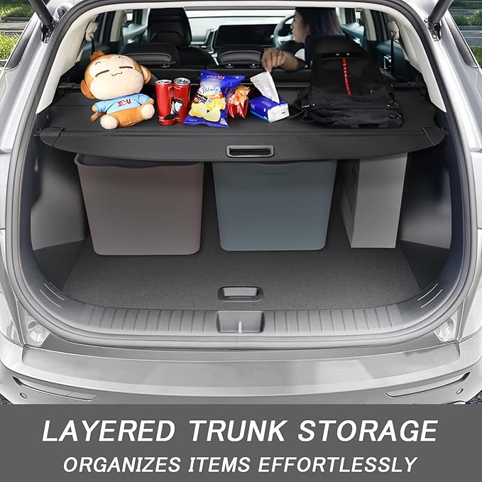 Cargo Cover for Toyota Highlander 2022 2023 2024 2025 2026 Accessories Retractable Trunk Cover Security Shielding Shade Cargo Luggage Cover Trunk Privacy Protection (Carbon Fiber Texture)