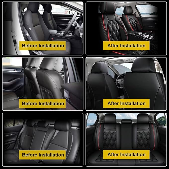AOMSAZTO Car Seat Covers,Full Set 5 Seats Custom Fit for Nissan Kicks 2018-2025 2026,Leather Car Seat Cover Seat Cushion Protector,Airbag Compatible Waterproof Black