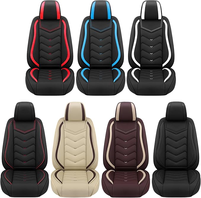 Car Seat Covers Fit for Toyota rav4 2000-2026, Stylish Sport Seat Covers, Waterproof Wear-Resistant Premium Nappa Leather Car Seat Cover.(2 Pcs Front/Black Red)