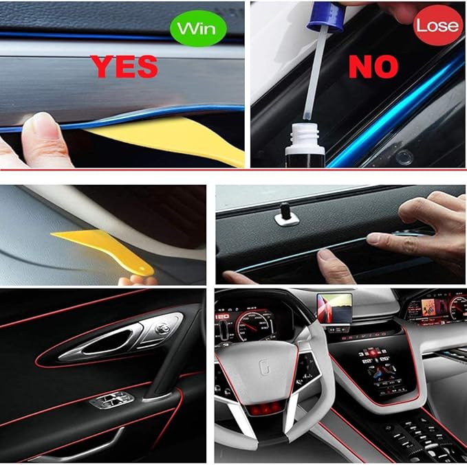 MaxLax Red EL Wire Car Interior LED Kit - 16.4ft Flexible neon-Style Wire with 12V Fused Power Supply. Features 6mm Reinforced Edge for Easy auto Installation