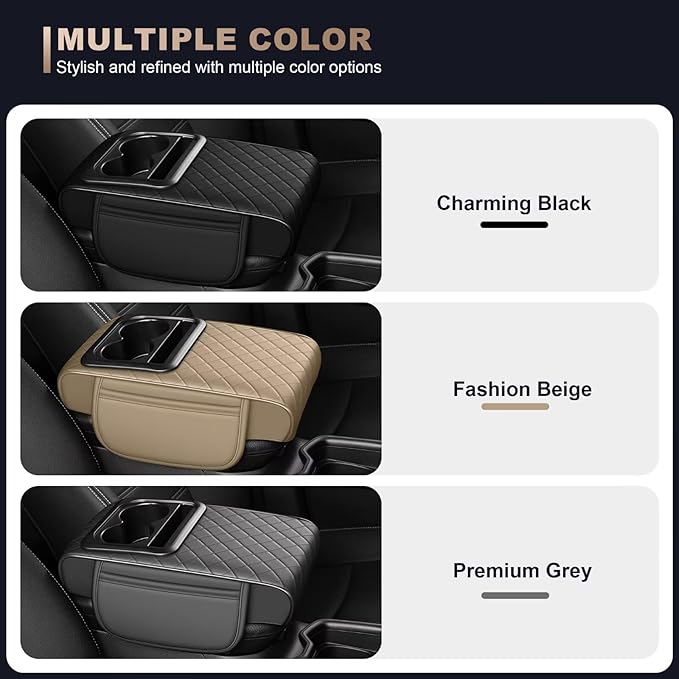 Center Console Cover Fit for Highlander Faux Leather Car Armrest Cushion with Storage Bags, Cup Holder & Phone Storage Multifunctional Middle Console Cover(Black)