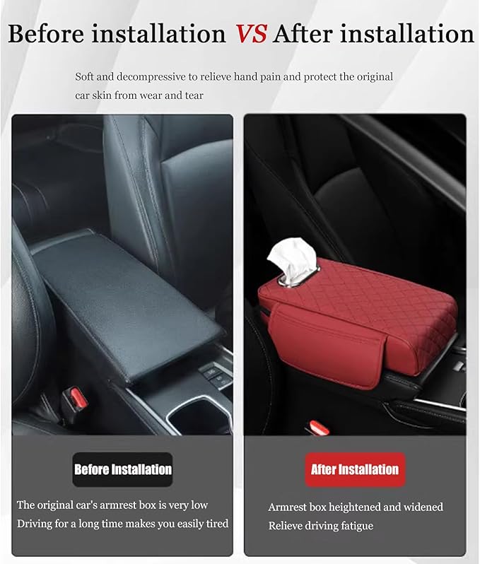 Car Center Console Cover for Infiniti FX SUV FX35 / FX37 / FX40 / FX45 /FX50, Leather Car Arm Rest Cover, Car Armrest Cushion with 2 Storage Bags Car Center Console Armrest Pad, B Black