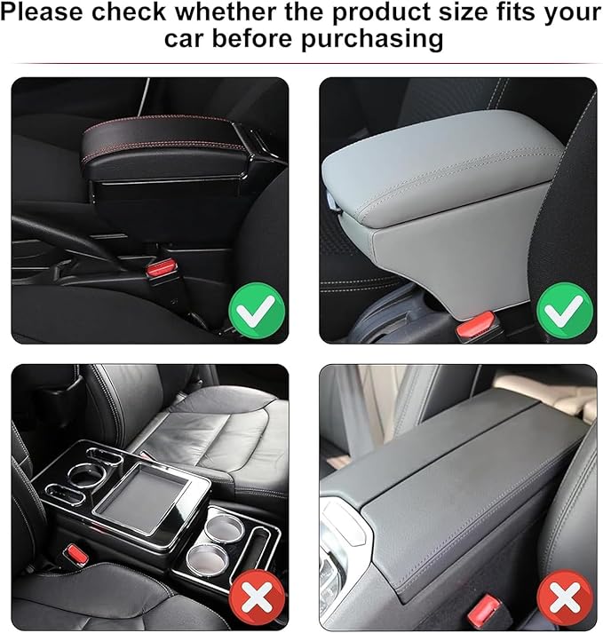 Car Armrest Storage Box for Cadillac XT4 2018–2025 2020 2021 2022 2023 2024, Sport-Style Center Console Organizer with Side Pocket, PU Leather Armrest Cushion, Elbow Support Pad,C Grey