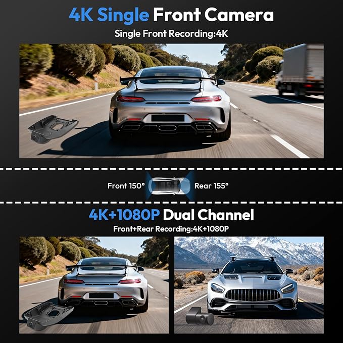 Front 4K & Rear 1080P Dash Cam for Toyota Tundra 2022-2026 Hybrid & Sequoia 2023-2026 Limited SR SR5 TRD Pro Limited Platinum (Gen3),WiFi Connect & APP,Loop Recording G-Sensor,128GB Card