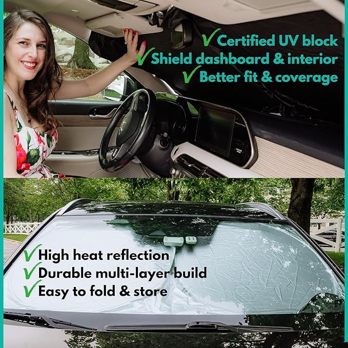 Windshield Sun Shade -Certified 99.87% UVB & 99.02% UVA Car Sun Shade. Award Winning Sunshade - Patented Technology | Compatible for Porsche Boxster/Cayman 718 2017-2023 | Car Shades by Kinder Fluff