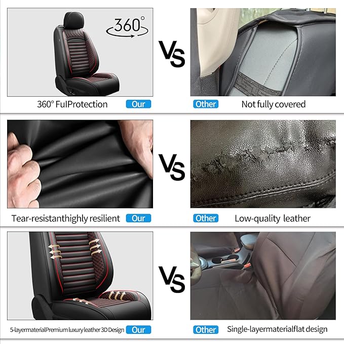 Fit Venue Car Seat Covers for Hyundai Venue 2020-2024 2025 2026 - Upgraded Premium Waterproof & Breathable Leather, Airbag Compatible, All-Weather Seat Cushion Protector (2 Front/Black+Red)