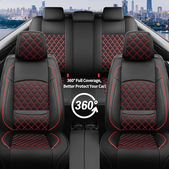Fit TLX Car Seat Covers for Acura TLX 2014-2025 2026 - Premium Leather, Waterproof, All-Weather, Airbag Compatible, Anti-Slip, Breathable, Easy Install, Seat Protectors, Full Set, Redline