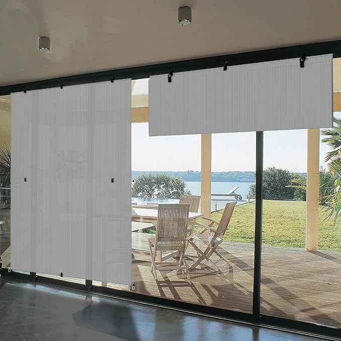 Bynbbur 4'W x 6'H Outdoor Patio Shades Foldable Roller Blinds, 220 GSM Sun Shade Roll Up Porch Screens Exterior Shade Cloth for Deck Pergola Backyard, Light Gray