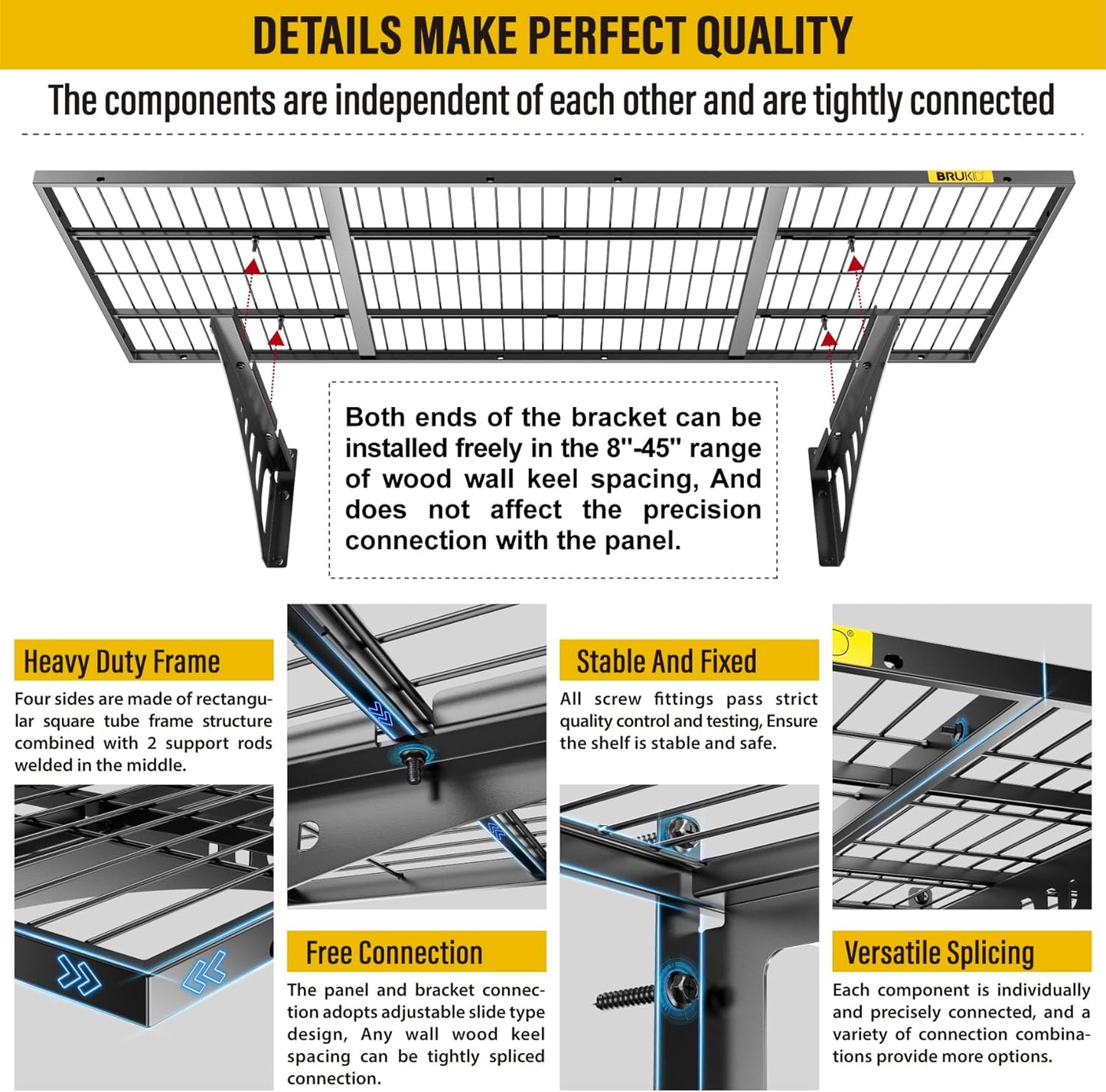 1.64x4ft Adjustable Rail Wall Garage Storage Shelf, for Tool Room, Storage Room, Store Supermarket Wall Storage Shelving Rack (1 Pack-Black)