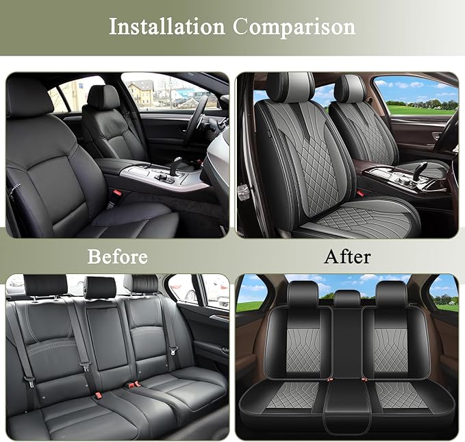 Full Set Car Seat Covers for Toyota Prius 2003-2015: Breathable Perforated Leather Seat Cover (Black&Grey)