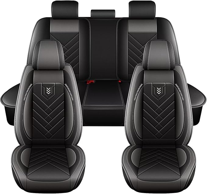 AOMSAZTO Car Seat Covers Fit for Acura TSX 2009-2014: Full Set Premium Seat Covers Waterproof Leather Automotive Seat Cushion Protector Compatible with Airbag(5 Seats, Black&Grey)