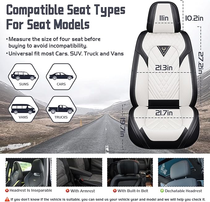 Truck Seat Covers for Ram 2500 2009-2026, Waterproof Premium Leather Full Coverage Car Seat Cover, Muscle Sport Style Auto Interior Seat Cover Sets (Front Set/Black White)