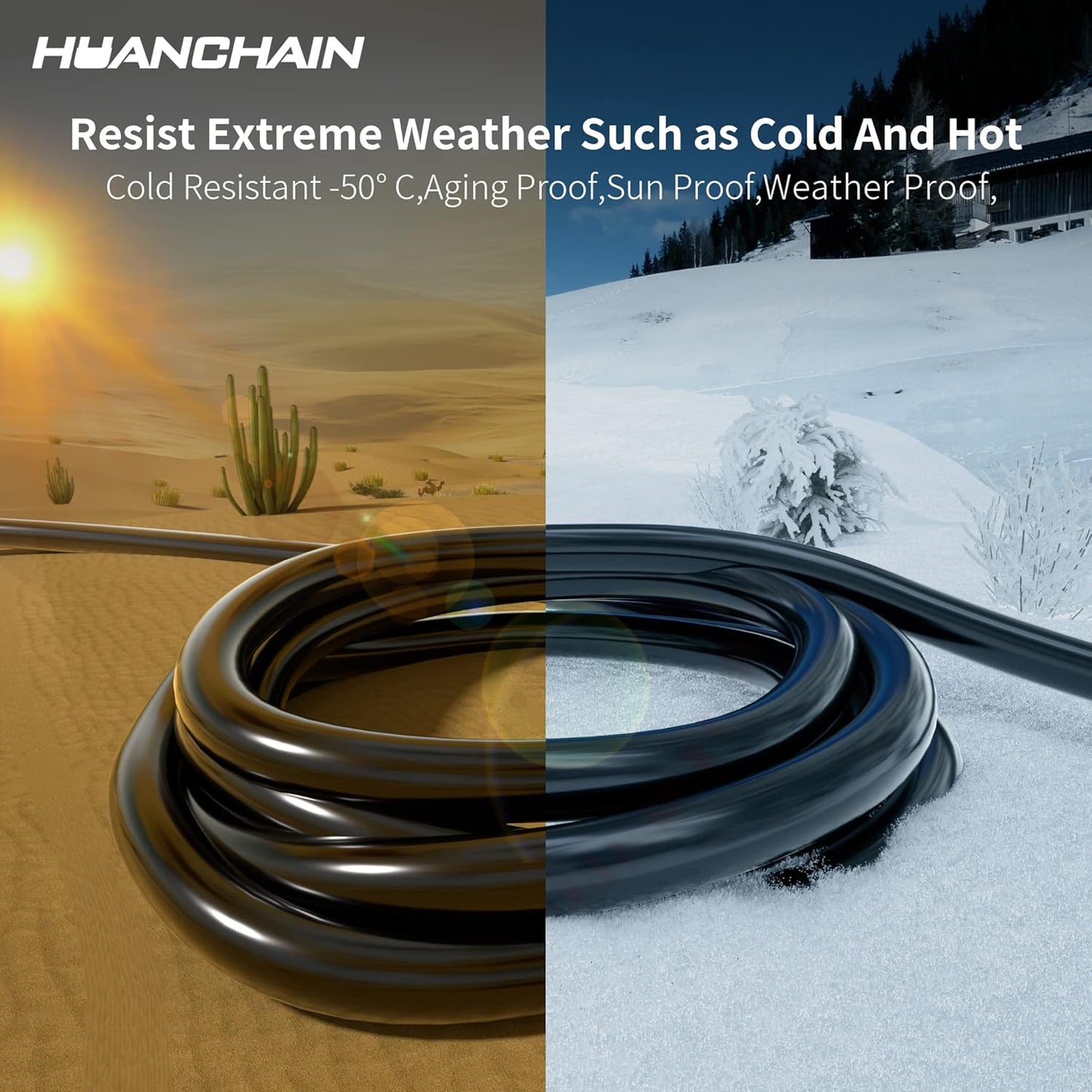HUANCHAIN Black Outdoor Extension Cord 100 FT Waterproof, Flexible 16/3 Gauge Heavy Duty Power Cord Extension 3 Prong 10A 1250W SJTW ETL Listed