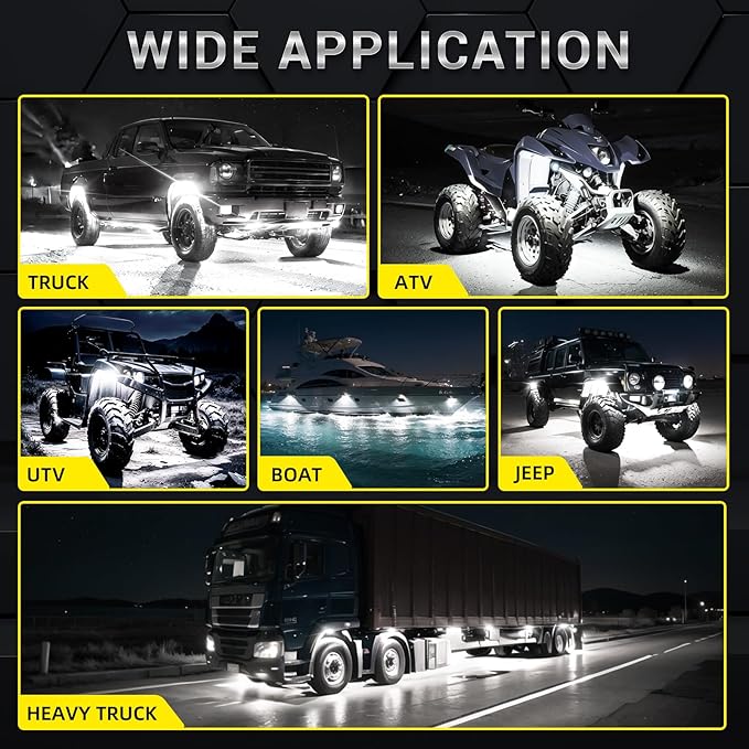 12 Pods Alloy Pure White LED Rock Lights for Trucks Offroad Pickup Boat Fender ATV UTV SUV, Aluminum IP68 Waterproof Shockproof 6500K Super Bright Metal White Underglow Kit with Switch Wiring Harness