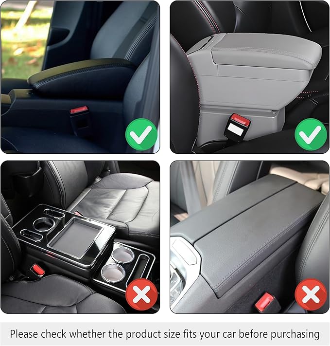 Upgraded Car Center Console Cover,Microfiber Leather Car Armrest Cover Cushion with 2 Storage Bags,Car Armrest Storage Box Interior Accessories for Most Vehicles (Black)