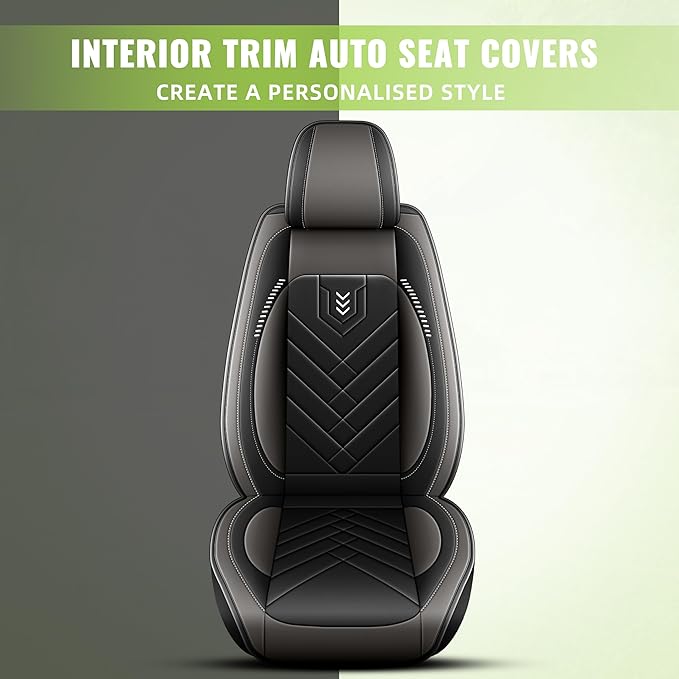 AOMSAZTO 2 Front Seat Covers Fit for VW/Volkswagen Touareg 2004-2017: First Row 2PCS Faux Leather Waterproof Seat Covers Automotive Seat Cushion Protector(Black&Grey)