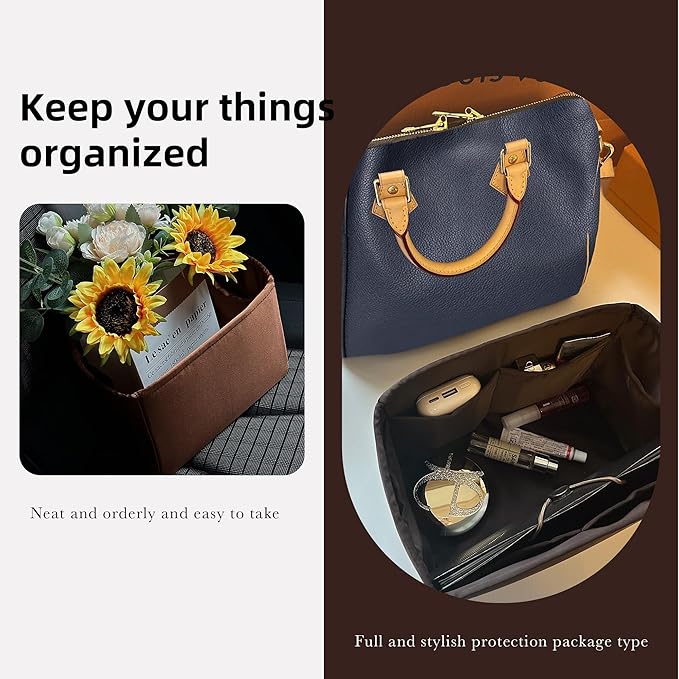 DGAZ Silk Purse Organizer Insert Fits LV Speedy 16/20/25/30/35/45 bags,Silky Smooth Bag Organizer,Luxury Handbag & Tote Shaper(Global Brown,SP25)