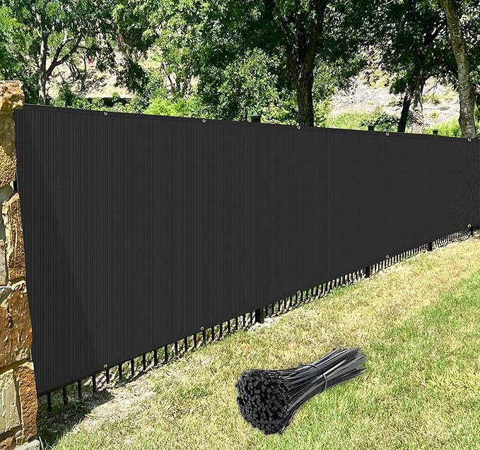 Windscreen4less Privacy Fence Screen Heavy Duty Windscreen Fencing Mesh Fabric Shade Net Cover with Brass Grommtes for Outdoor Wall Garden Yard Pool Deck, 8'x202' Black