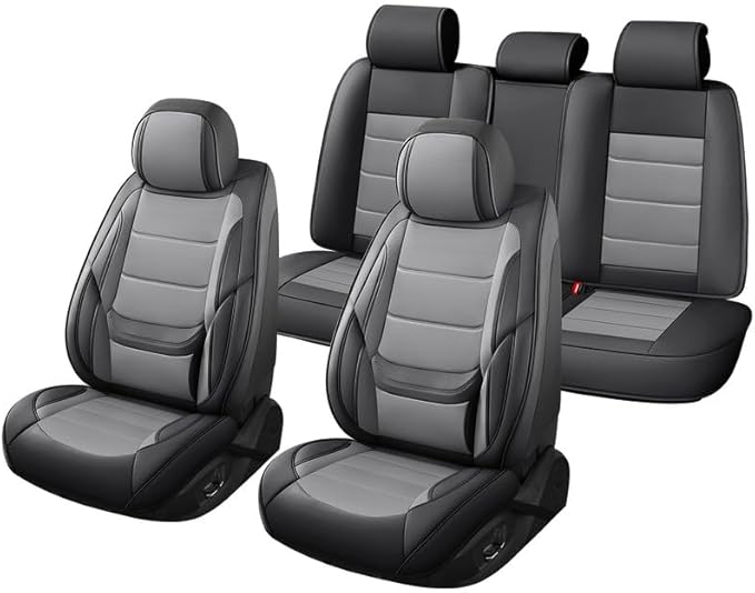 Car Seat Covers Full Set Fit for Buick Verano 2012-2017, Premium Faux Leather Waterproof Car Seat Protectors with Lumbar Support, Breathable Anti-Slip Easy to Install(Black&Gray,Full Set)