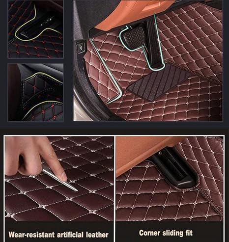 Custom Floor Mats for Cars，Luxury Full Coverage All Weather Car Floor Mats，Leather Car Mat Set ， Floor Mats for 99% of Cars, Trucks & SUVs (Edge Blue Diamond with Black Stripes in The Middle)