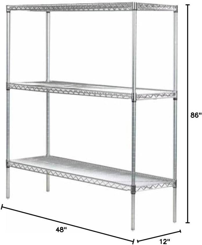 Omega 12" Deep x 48" Wide x 86" High 3 Tier Chrome Starter Shelving Unit