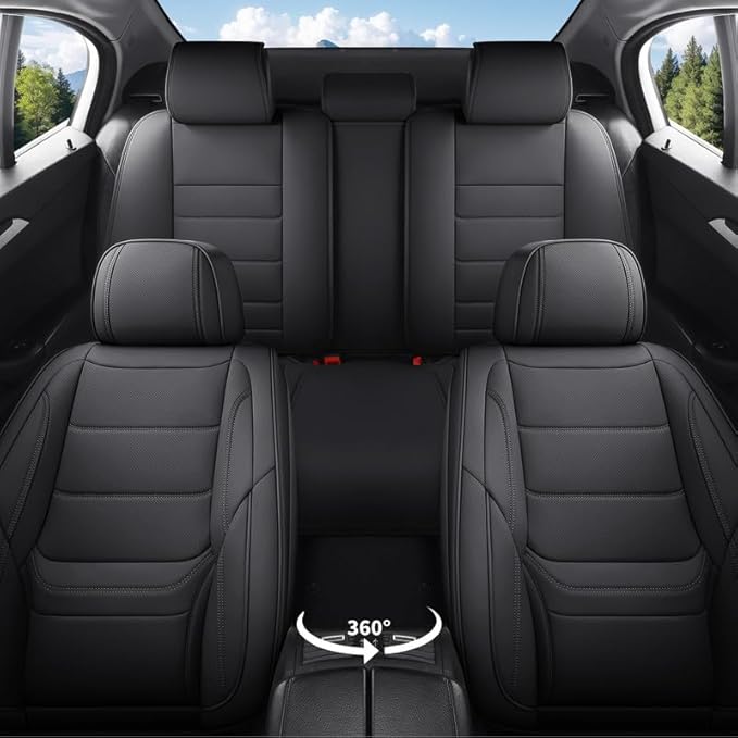 Car Seat Covers Full Set Custom Fit for Ford Fiesta 2011-2019 - Premium Leather with Lumbar Support, Breathable, Anti-Slip & Excellent Seating Experience (Black, Full Set)