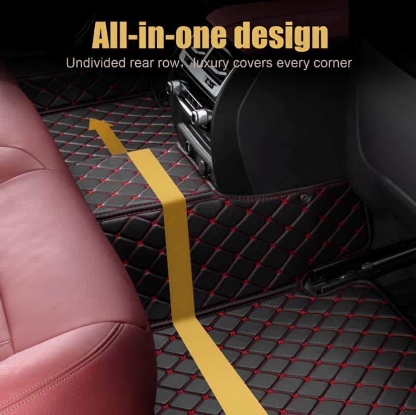 Add Personal Touch to Your Vehicle with IMEISH Customizable Logo Text Car Mats for 99% of vehiclesPads Protection Non-Slip Leather Floor Liners (Black red)