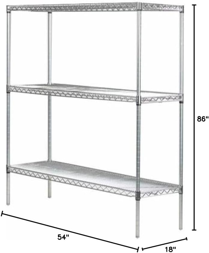 Omega 18" Deep x 54" Wide x 86" High 3 Tier Chrome Starter Shelving Unit