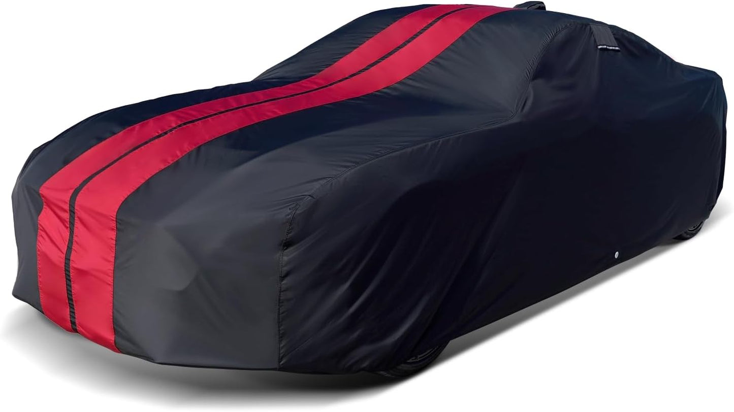 iCarCover Custom Car Cover for Pontiac Super Chief (1957-1958) Waterproof All-Weather Rain Snow UV Sun Protector Full Exterior Indoor Outdoor Car Cover (Stripe - Black/Red)