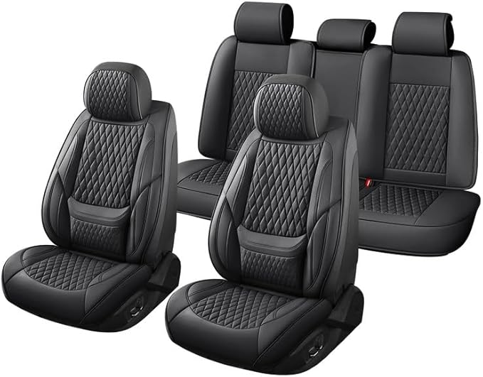 Car Seat Covers Full Set Custom Fit for Chevrolet/Chevy Spark 2012-2022 - Premium Faux Leather with Lumbar Support | Breathable, Waterproof, Anti-Slip, Durable (Black,Full Set)