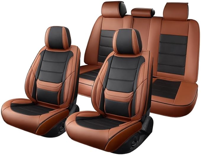 Car Seat Covers Custom Fit for Chevrolet/Chevy Bolt 2016-2026 , Premium Faux Leather Waterproof Car Seat Protectors with Lumbar Support, Breathable Anti-Slip Easy to install(Black&Brown,Full set)