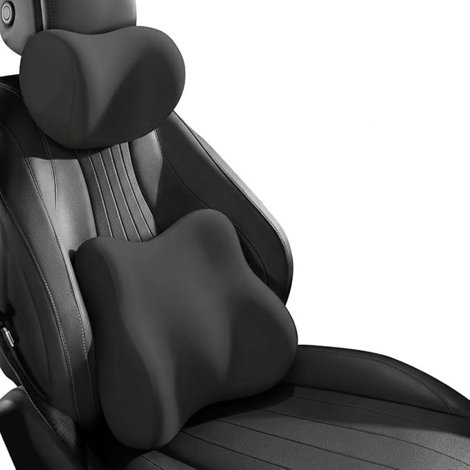 Car Headrest Pillow & Lumbar for Audi RS3 8YA Sedan 2021-2024, Car Seat Neck Pillow Back Support, Breathable All-Season Automotive Seat Cushions, 2PCS,A Black