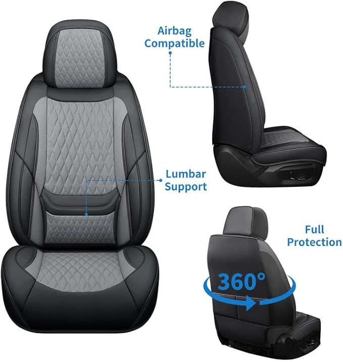 Car Seat Covers Full Set Custom Fit for Ford Taurus 1999-2018 - Premium Faux Leather with Lumbar Support | Breathable, Waterproof, Anti-Slip, Durable (Black&Gray,Full Set)