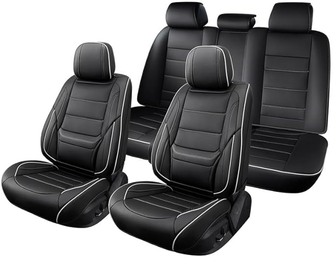 Car Seat Covers Custom Fit for Chevrolet/Chevy Volt 2010-2019 , Premium Faux Leather Waterproof Car Seat Protectors with Lumbar Support, Breathable Anti-Slip Easy to install(Black&White,Full set)