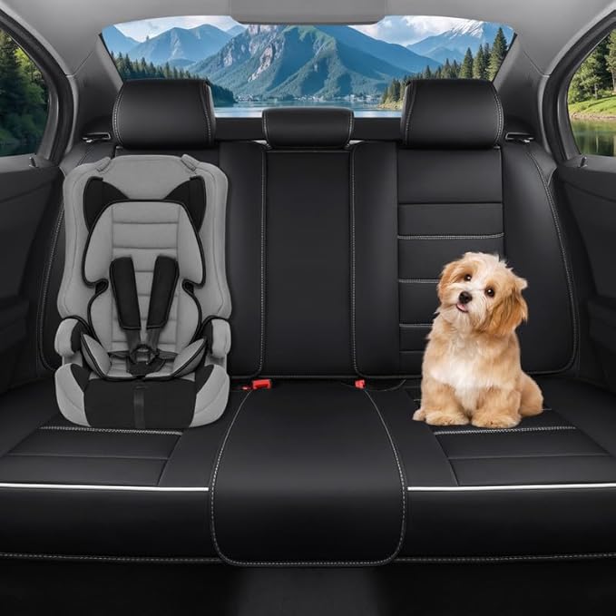 Car Seat Covers Full Set Custom Fit for Ford Edge 2007-2025 2026-Luxury Leather with Lumbar Support, Breathable, Waterproof, Anti-Slip, Durable, Easy to Install (Black&White,Full Set)