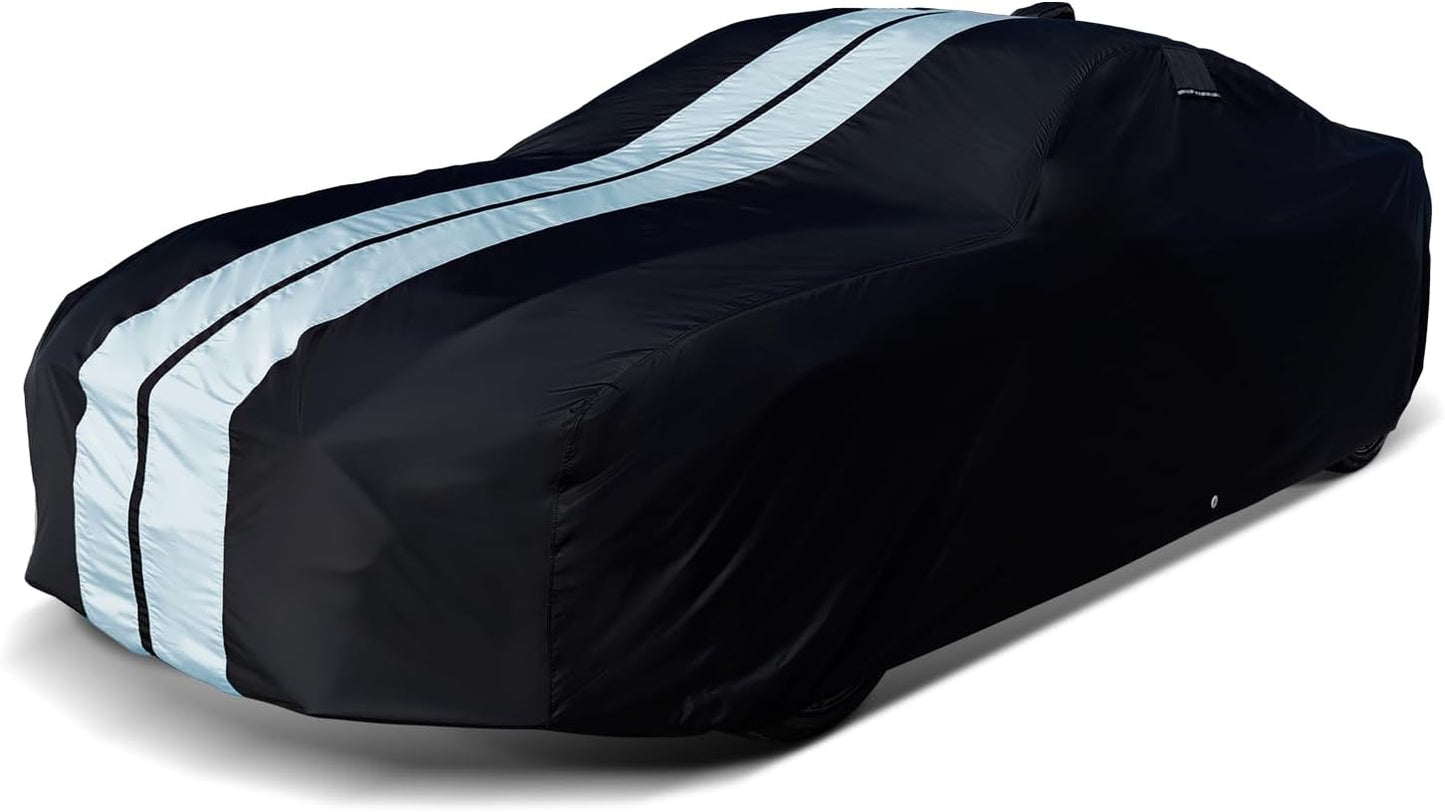 iCarCover Custom Car Cover for Pontiac Lemans Hatchback (1988-1993) Waterproof All-Weather Rain Snow UV Sun Protector Full Exterior Indoor Outdoor Car Cover (Stripe - Black/Gray)