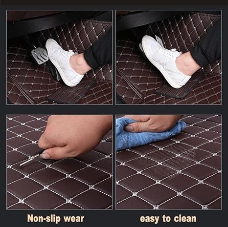 Custom Floor Mats for Cars，Luxury Full Coverage All Weather Car Floor Mats，Leather Car Mat Set ， Floor Mats for 99% of Cars, Trucks & SUVs (Edge Blue, Middle Black Rice)